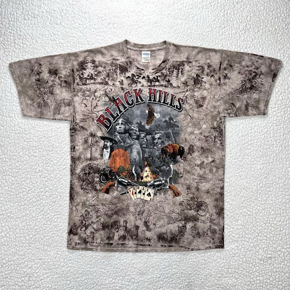 VTG 90s Black Hills South Dakota T-Shirt Mens XL USA Graphic All Over Print‎